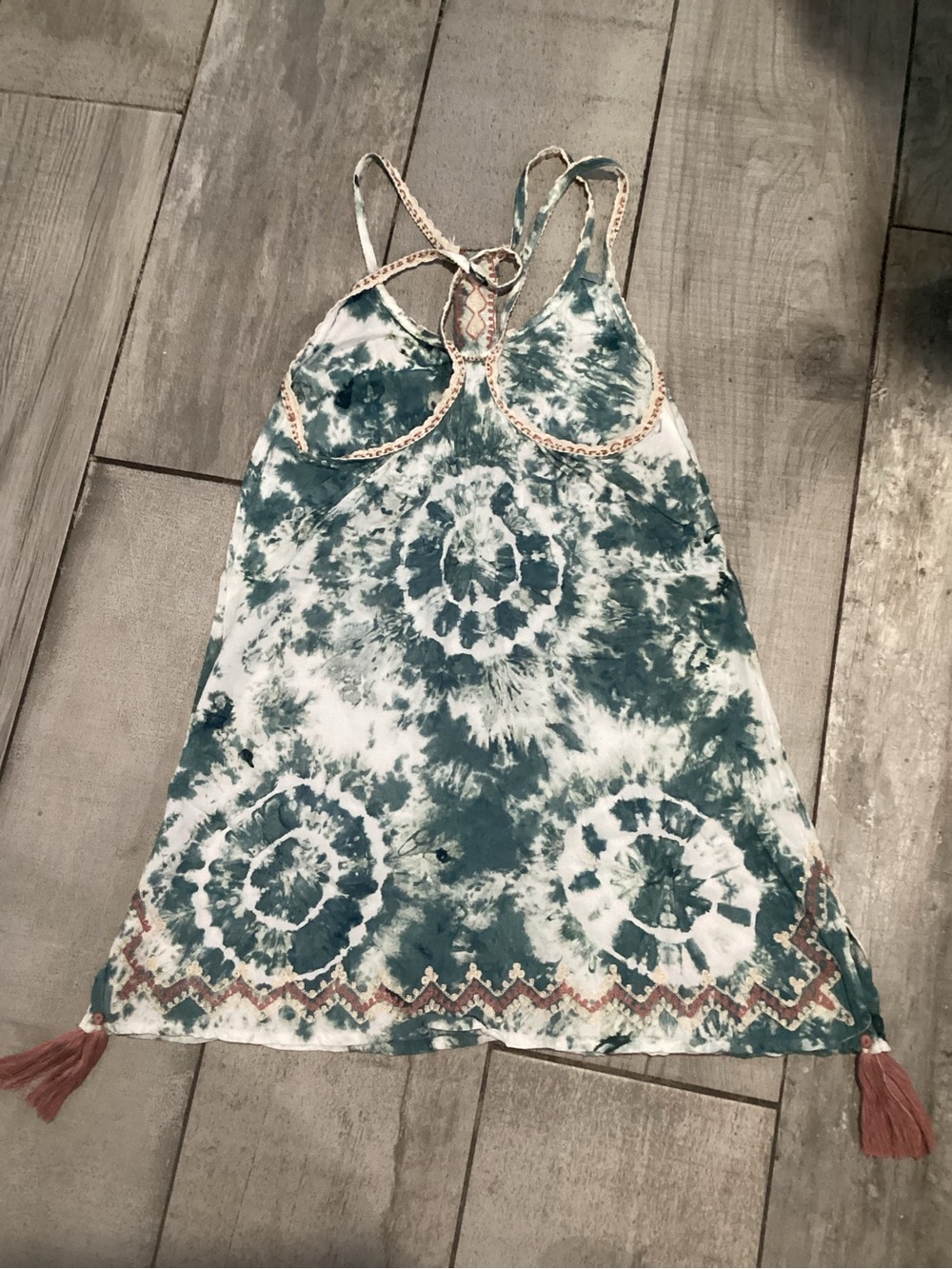Skemo Teal and White Tie-Dye Tassel Camisole Size XS